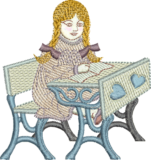 Schoolgirl student Embroidery Motif - 26 by Sue Box