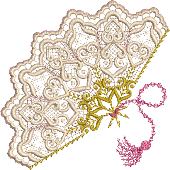 Ladies Elegant Fan Embroidery Motif - 27 by Sue Box