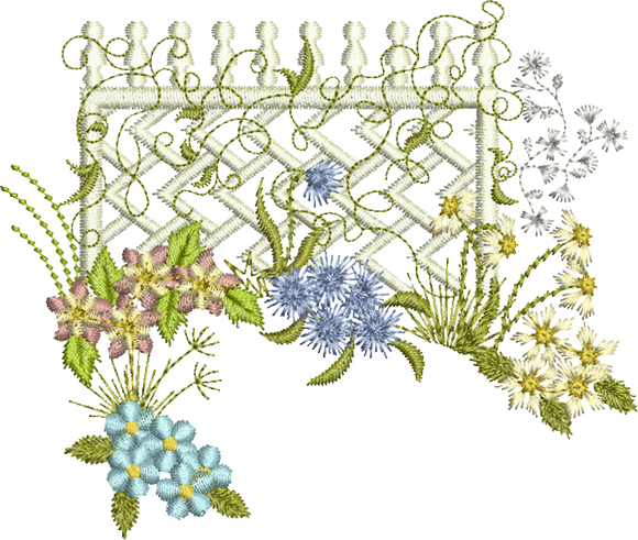 Floral Lattice Scene B Embroidery Motif - 27 by Sue Box