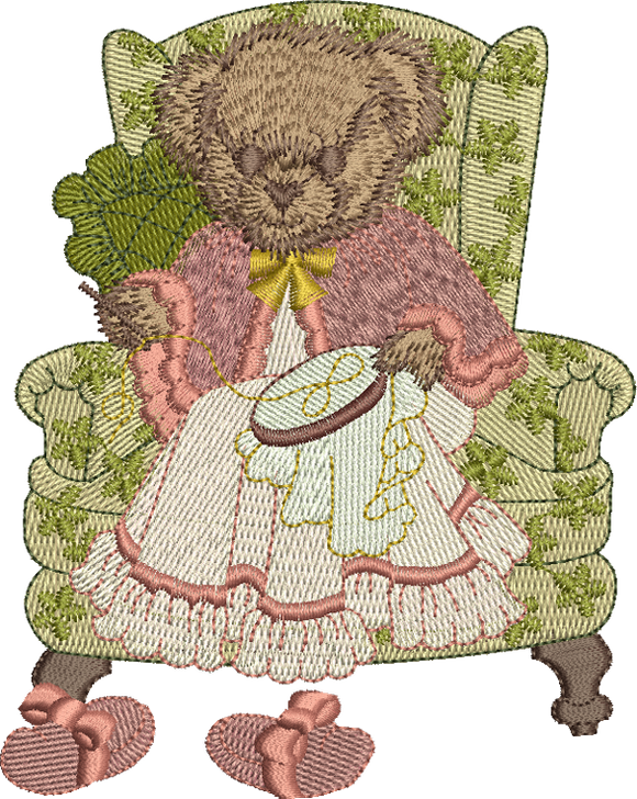 Teddy Bear Lady Oaks Embroidery Motif - 28 by Sue Box