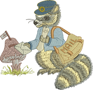 Raccoon - Robbie the Postman Embroidery Motif - 28 by Sue Box