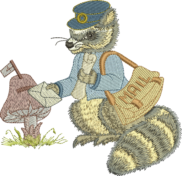 Raccoon - Robbie the Postman Embroidery Motif - 28 by Sue Box