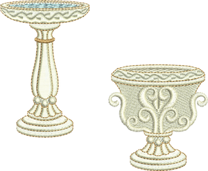Bird Bath B and Garden Pot Embroidery Motif - 29 by Sue Box