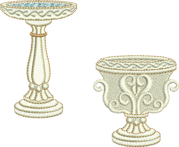 Bird Bath B and Garden Pot Embroidery Motif - 29 by Sue Box