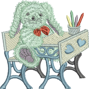 Bunny Rabbit School Student Embroidery Motif - 29 by Sue Box