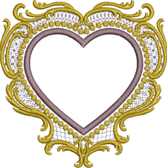 Old Gold Heart Embroidery Motif - 30 by Sue Box