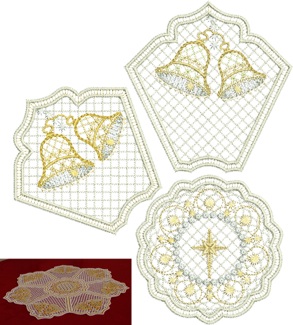 Christmas Bells Doily Set Embroidery Motif - 34 by Sue Box
