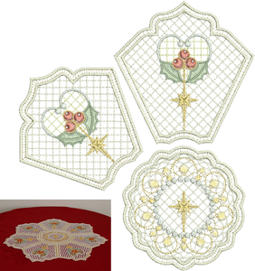 Christmas Holly Doily Set Embroidery Motif - 35 by Sue Box
