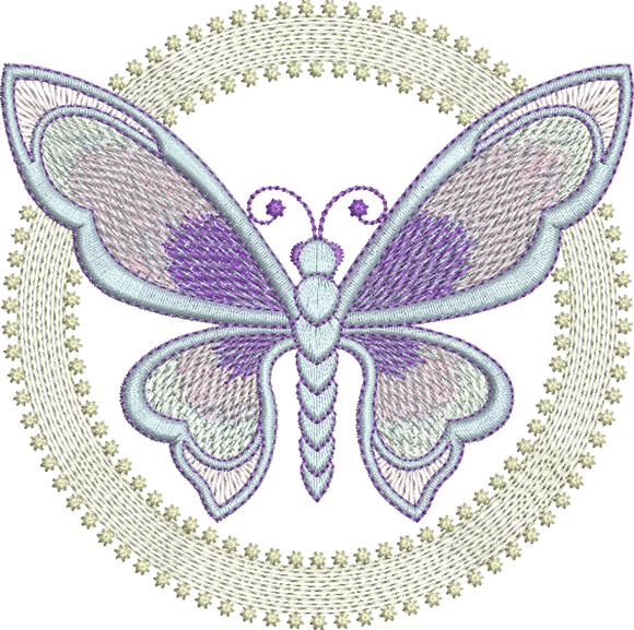 Art Nouveau Circle and Butterfly Embroidery Motif - 02 - by Sue Box