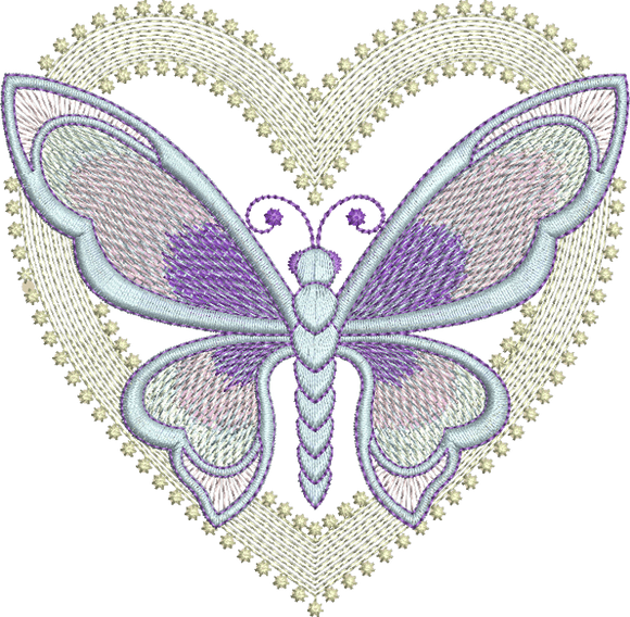 Art Nouveau Heart and Butterfly Embroidery Motif - 07 - by Sue Box