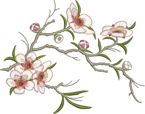 Tea Tree Branch and Flowers Embroidery Motif - Natures Pals by Sue Box
